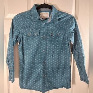 Cody James Boy's Blue Western Pearl Snap Shirt Size M